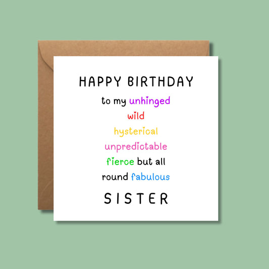 Funny Sister Birthday Card