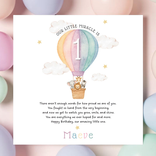First Birthday Card for NICU baby - Pink