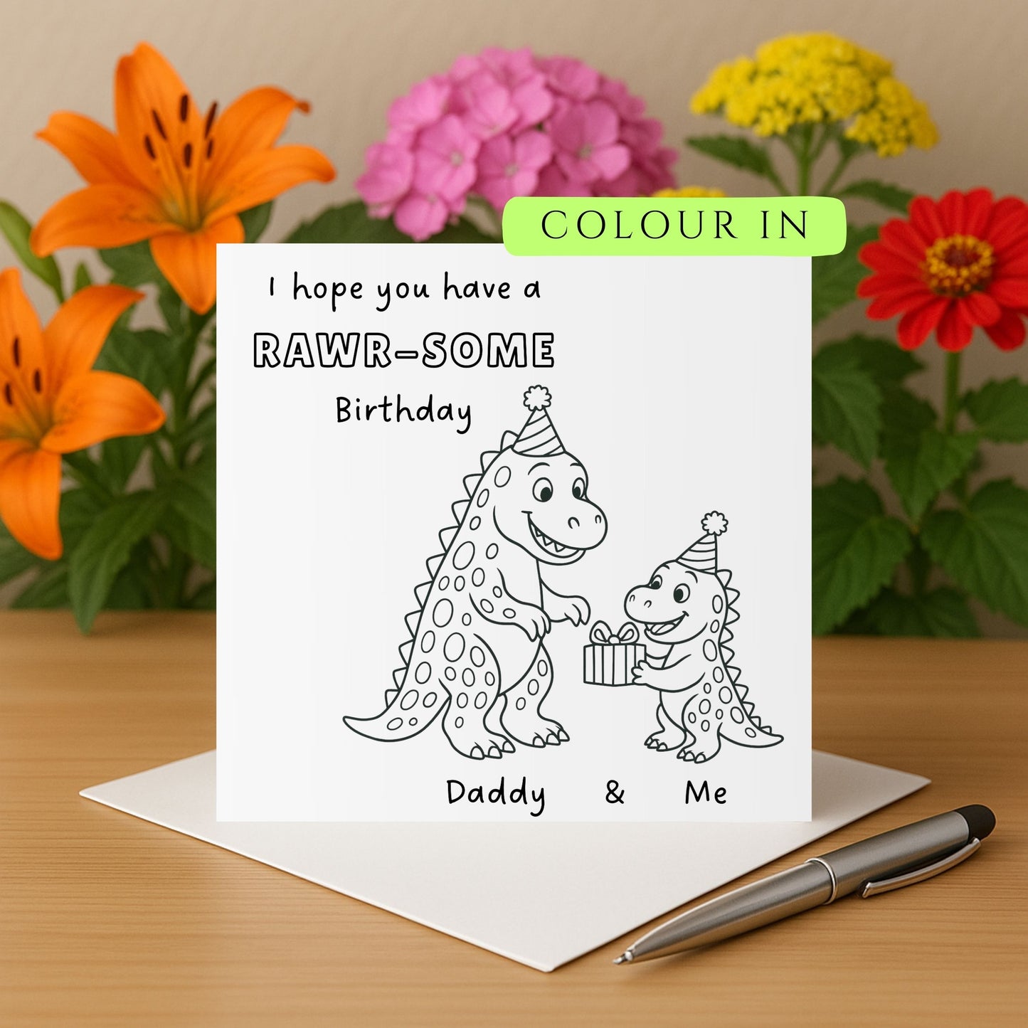 Happy Birthday Daddy Card - Colour In