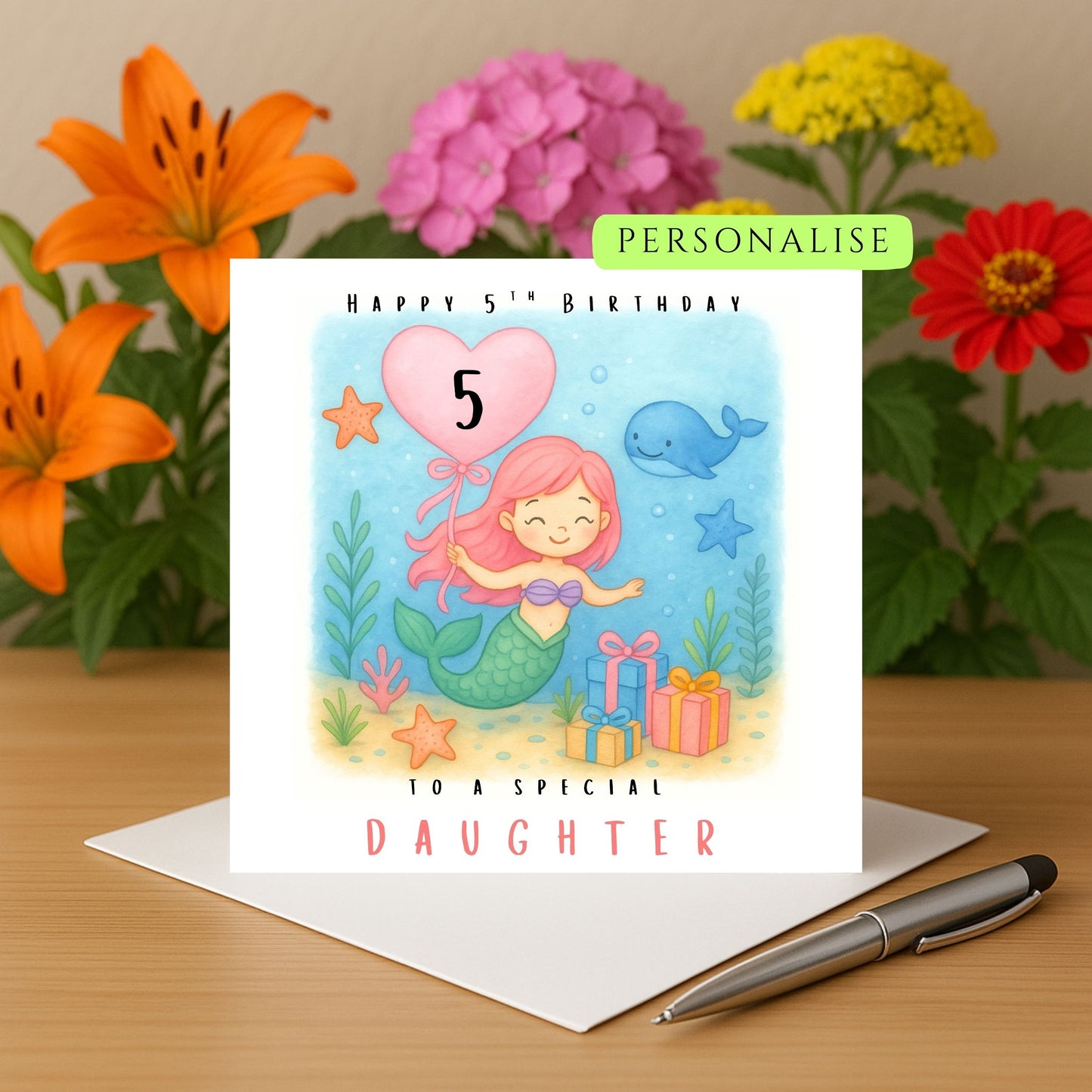 Personalised Mermaid Happy Birthday Card