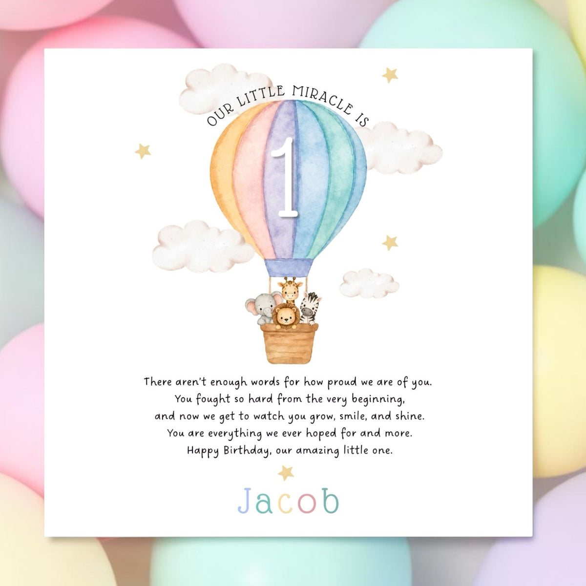 First Birthday Card for NICU baby - Blue