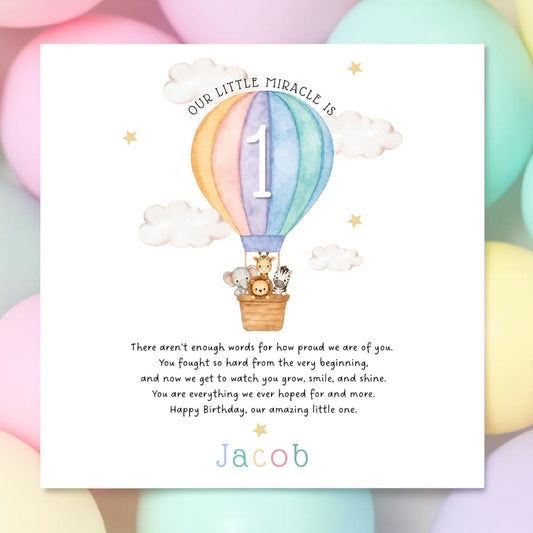 First Birthday Card for NICU baby - Blue
