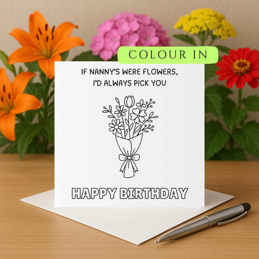 Nanny Birthday Card - Colour In