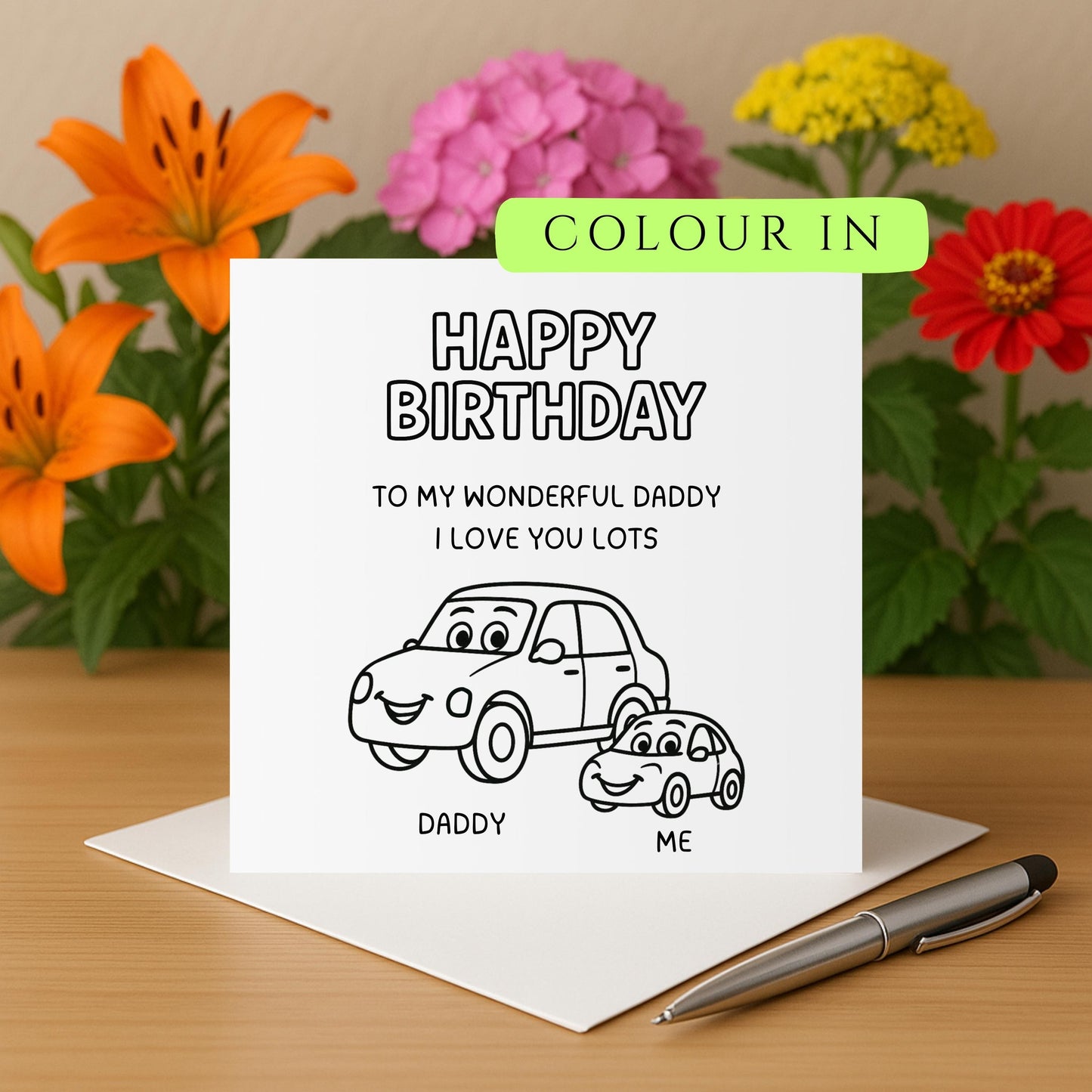 Happy Birthday Daddy Card - Colour In
