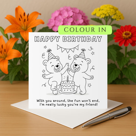 Personalised Friend Card for Kids - Colour In